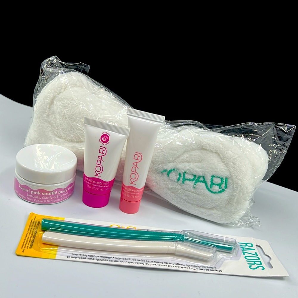 Kopari Spa Day GiftSet plush headband cleanser body wash pink soufflé body mask